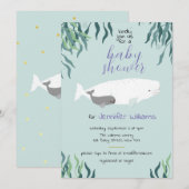Invitation Simple Cute Beluga Baleine Baby shower bleu clair (Devant / Derrière)