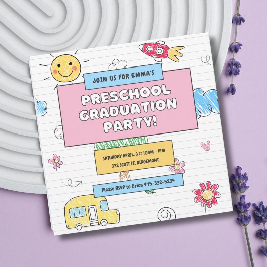 Invitation Simple Cute Preschool Graduol Party