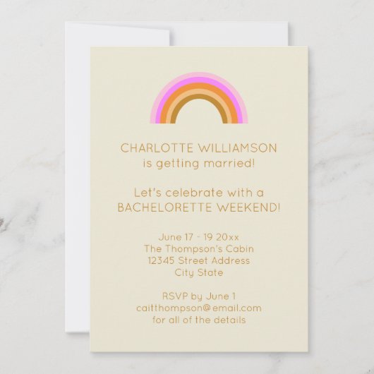 Invitation Simple Cute Retro Rainbow Bachelorette Week-end (Devant)