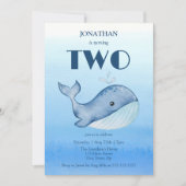 Invitation Simple Cute Whale Blue Sea 2ème anniversaire (Devant)