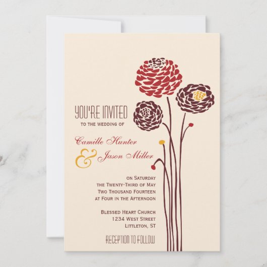 Invitation Simple Dahlia - Automne Rustique Textile Mariage (Devant)