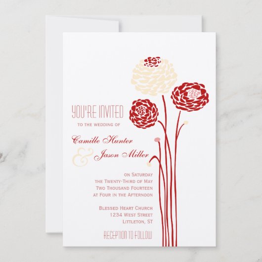 Invitation Simple Dahlia - Mariage rouge métallique (Devant)