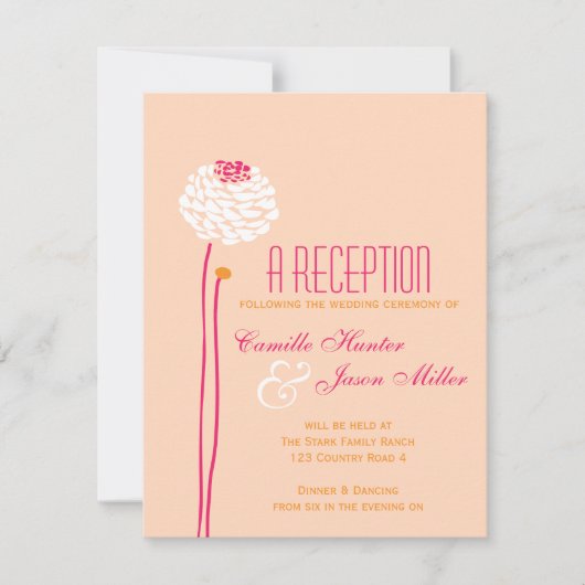 Invitation Simple Dahlia - Réception Rose & Orange (Devant)