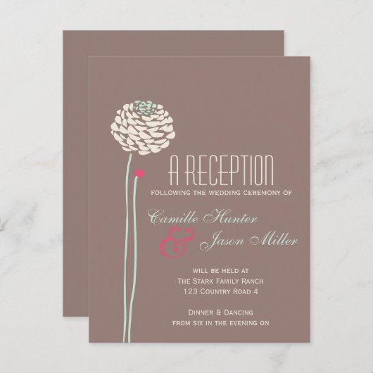 Invitation Simple Dahlia - Réception Rustique Moderne (Devant / Derrière)