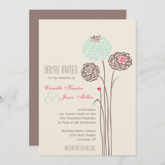 Invitation Simple Dahlia - Rustique Mariage moderne (Devant / Derrière)