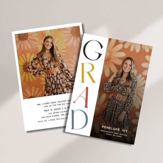 Invitation Simple Daisy Retro High School Graduation Photo