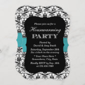 Invitation Simple Damas et Turquoise Ribbon House Party (Devant / Derrière)