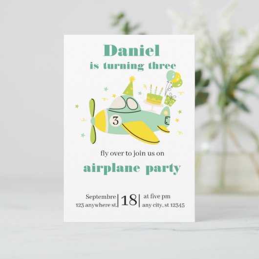 Invitation simple d'anniversaire d'avion ✈️ (Debout devant)