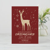 Invitation Simple Dark Festive Rouge et or Elegant Deer Xmas (Debout devant)