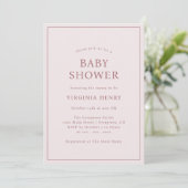 Invitation simple de Baby shower rose pâle (Debout devant)
