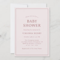 Invitation simple de Baby shower rose pâle