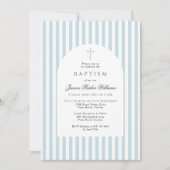Invitation simple de baptême à rayures bleues pour (Devant)