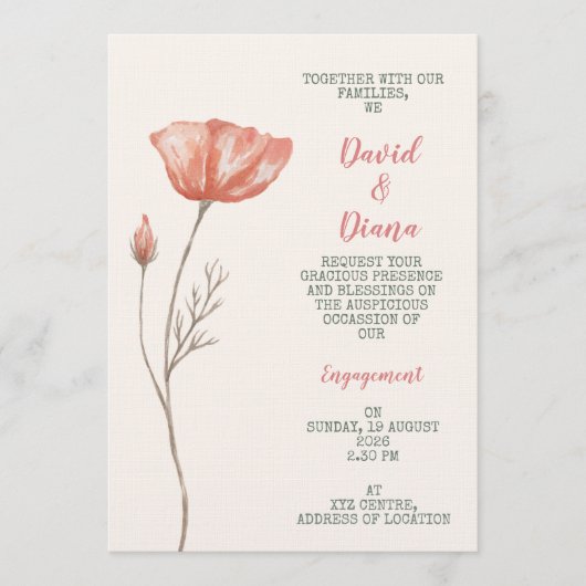 Invitation simple de couleur orange (Devant)