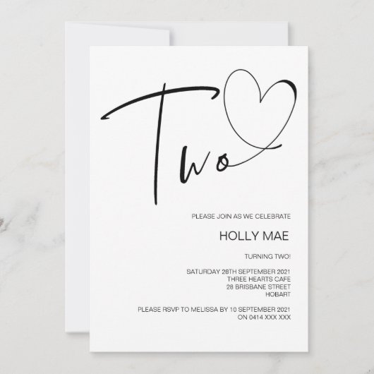 Invitation simple de deuxième anniversaire Deux Co (Devant)