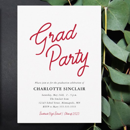 Invitation simple de fête de fin d'études à budget