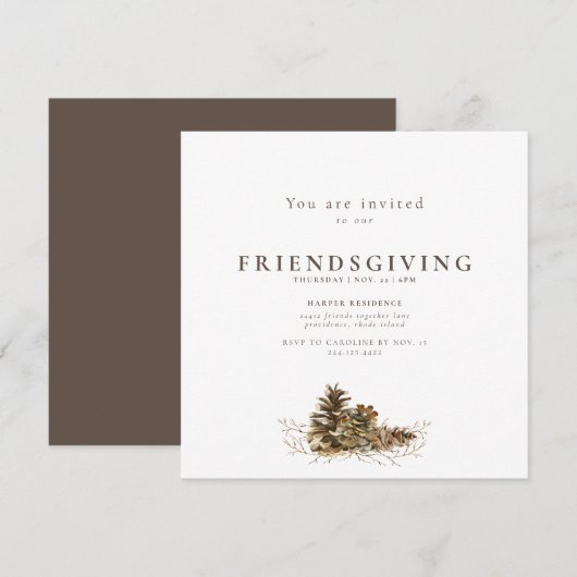 Invitation Simple de Friendsgiving au Cône de Pin (Devant / Derrière)