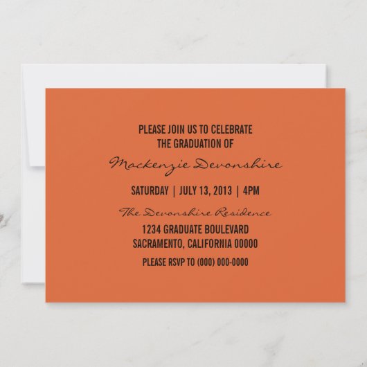 Invitation simple de graduation, Orange (Dos)