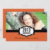 Invitation simple de graduation, Orange (Devant / Derrière)