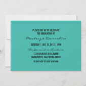 Invitation simple de graduation, Turquoise (Dos)