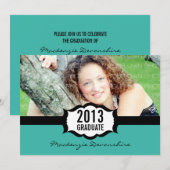 Invitation simple de graduation, Turquoise (Devant / Derrière)