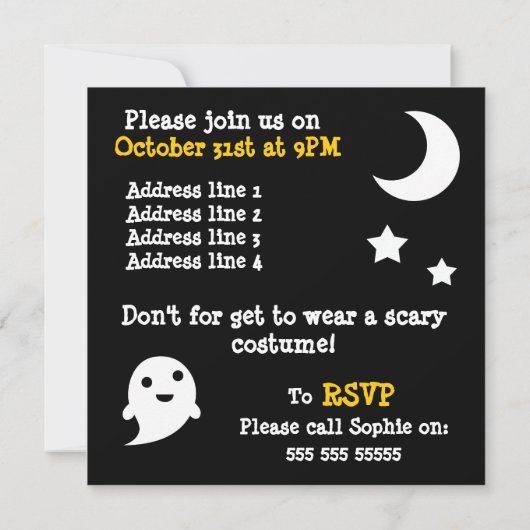 Invitation simple de Halloween de bulle de la (Dos)