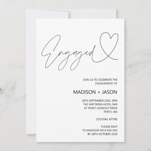 Invitation simple de la partie d'engagement noir e (Devant)