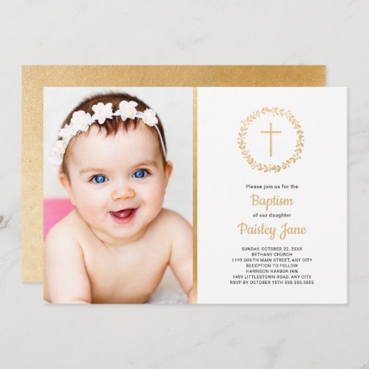 Invitation simple de photo de baptême de guirlande (Devant / Derrière)