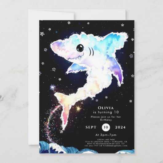Invitation Simple Deepsea Blue Shark Anniversaire (Devant)