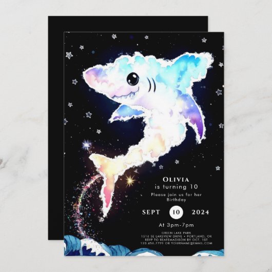 Invitation Simple Deepsea Blue Shark Anniversaire (Devant / Derrière)