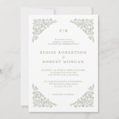 Invitation Simple Delicate Floral QR code Sage Green Mariage (Devant)
