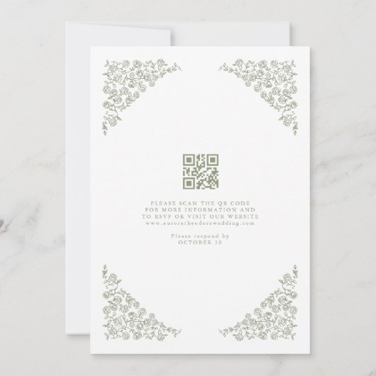 Invitation Simple Delicate Floral QR code Sage Green Mariage (Dos)