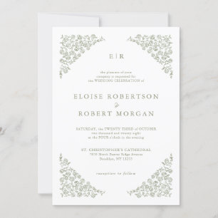 Invitation Simple Delicate Floral Timeless Sage Mariage vert