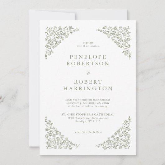 Invitation Simple Delicate Floral Timeless Sage Mariage vert (Devant)