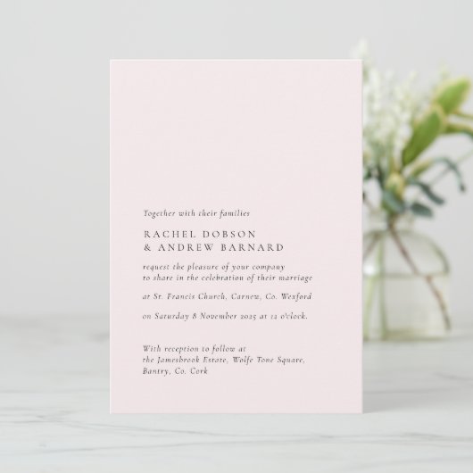 Invitation Simple Delicy Blush Romantic Soft Rose Rose (Debout devant)
