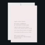Invitation Simple Delicy Blush Romantic Soft Rose Rose<br><div class="desc">Cette élégante invitation de mariage présente un design simple et délicat dans une couleur rose rose douce, parfait pour un événement romantique et sophistiqué. Les subtiles tonalités rousses apportent une touche de féminité et de charme, ce qui en fait l'endroit idéal pour un thème mariage classique et intemporel. Avec sa...</div>