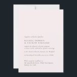 Invitation Simple Delicy Blush Romantic Soft Rose Rose<br><div class="desc">Cette élégante invitation de mariage présente un design simple et délicat dans une couleur rose rose douce, parfait pour un événement romantique et sophistiqué. Les subtiles tonalités rousses apportent une touche de féminité et de charme, ce qui en fait l'endroit idéal pour un thème mariage classique et intemporel. Avec sa...</div>