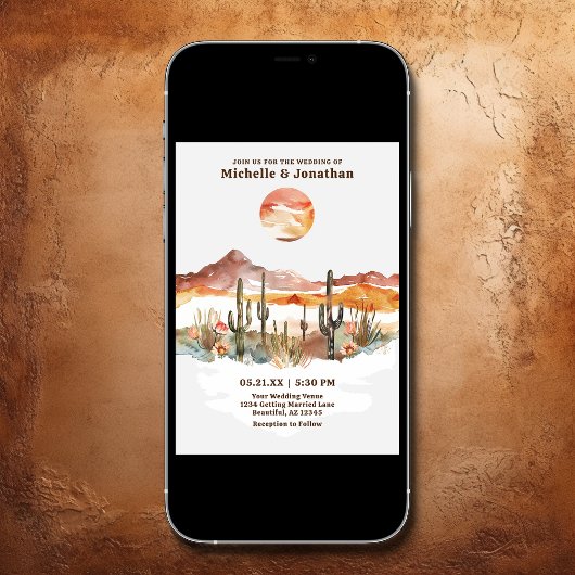 Invitation Simple Desert Cactus Western Boho Mariage