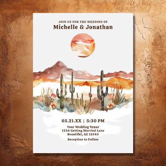 Invitation Simple Desert Cactus Western Boho Mariage