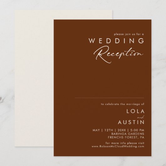 Invitation Simple Désert | Réception de mariage Cinnamon fonc (Devant / Derrière)