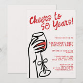 Invitation Simple dessin à la main pour 50 ans d'anniversaire (Devant / Derrière)