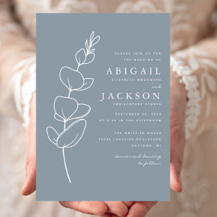 Invitation Simple Dessin au Trait de Eucalyptus Bleu Poussiér