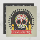Invitation simple Dia de Muertos crâne et bougies (Devant / Derrière)