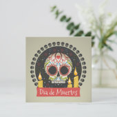 Invitation simple Dia de Muertos crâne et bougies (Debout devant)