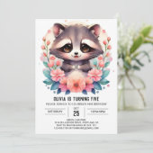 Invitation Simple Digital Raccoon fille Anniversaire (Debout devant)