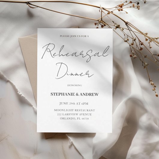 Invitation Simple Dîner de Répétition Mariage Noir & Blanc