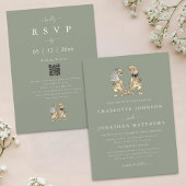 Invitation Simple Dinosaur Wedding Sage Green QR Code