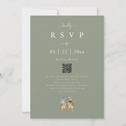 Invitation Simple Dinosaur Wedding Sage Green QR Code (Dos)
