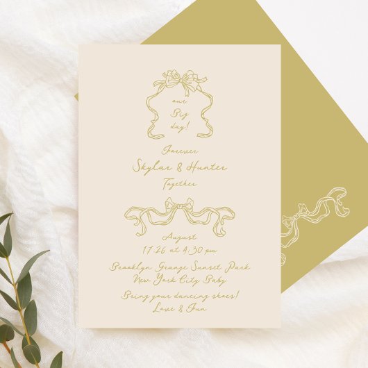 Invitation Simple Doodé manuscrit Bow Cream Mariage de mousse