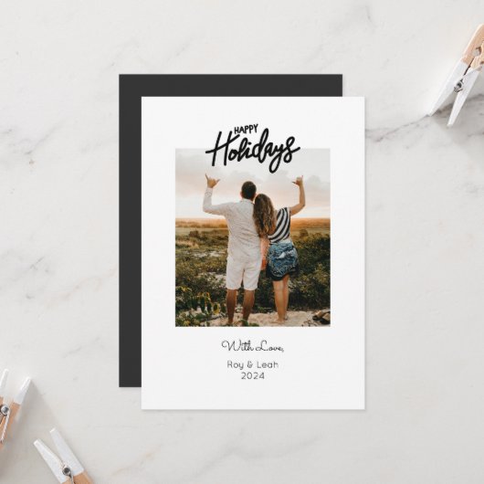 Invitation Simple double face deux photo Happy Holidays Card (Devant/Arrière en situation)