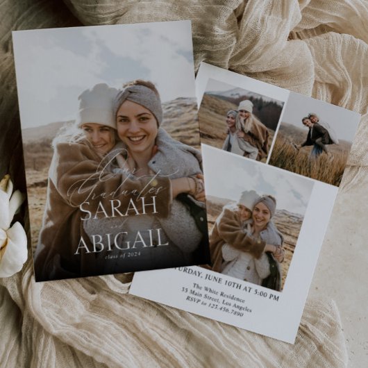 Invitation Simple Double fête Photo Graduation Party